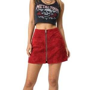 Blank NYC Fire Away Red 100% Suede Mini Skirt Size 27 Zip Front Statement Piece